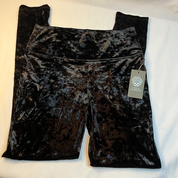 Women’s Vince Camuto Crushed Velvet Leggings Wide Waist Band Black SMALL NEW - Picture 3 of 6